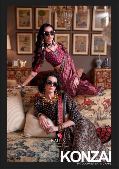 RAJTEX KONZAI 405001 TO 405010 DESIGNER PATOLA PRINTED SATIN CREPE SAREE WHOLESALER IN INDIA